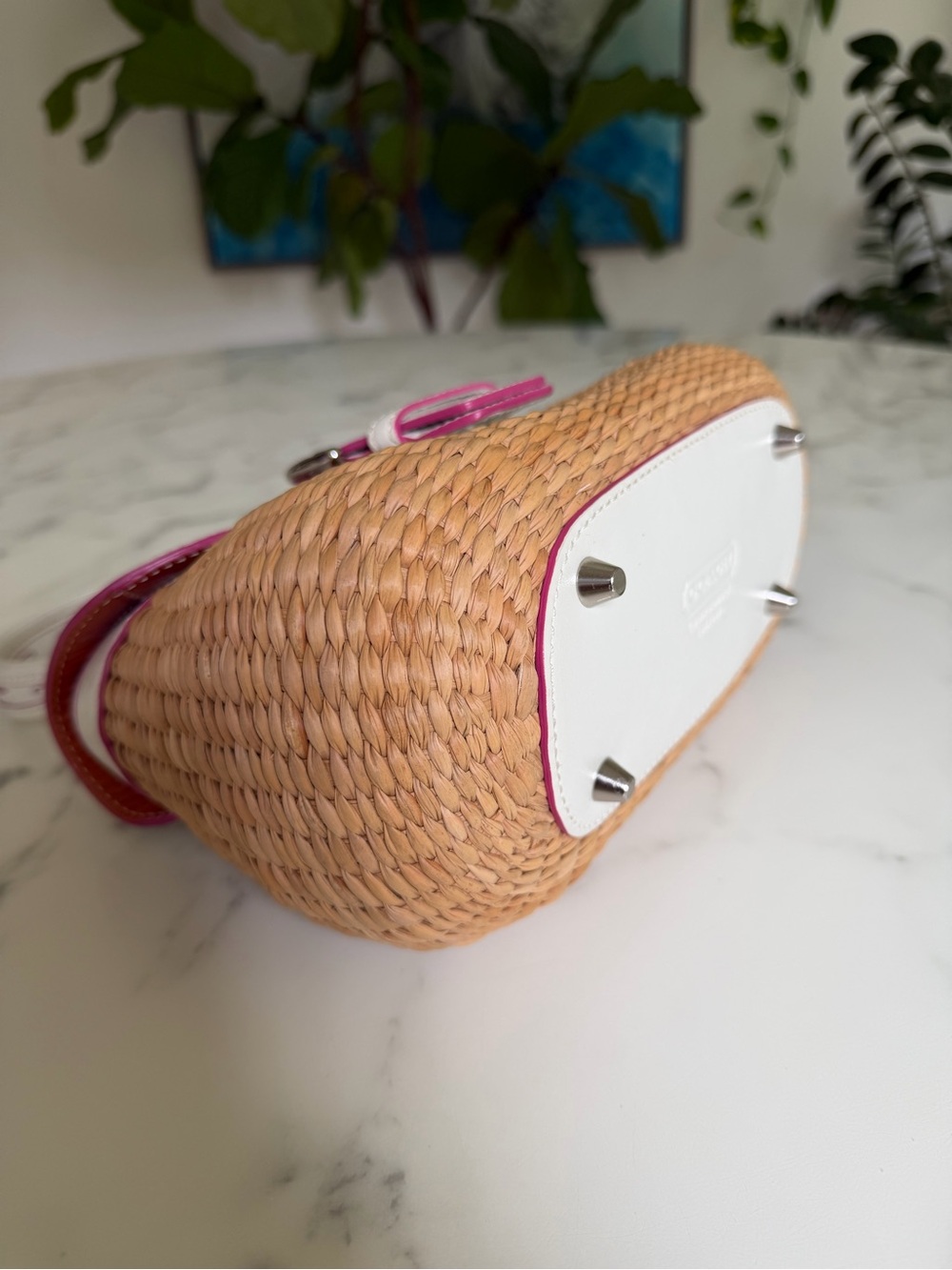 Coach Vintage Y2K Soho Straw Top Handle Basket Satchel Bag 6272 Pink White - Picture 7 of 16